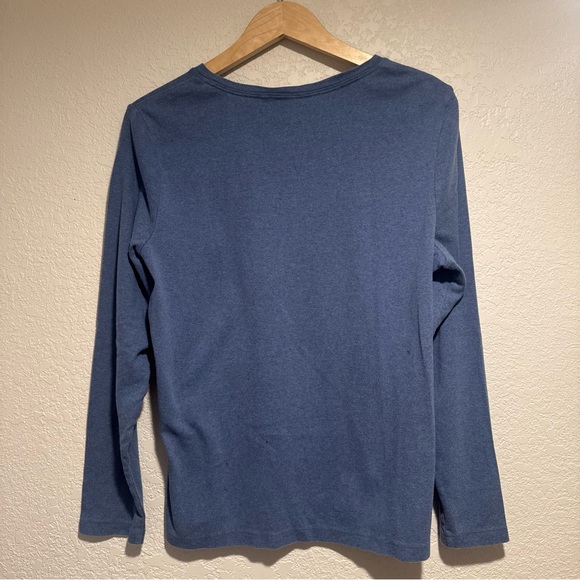 L.L. Bean Women’s  Navy Long Sleeve Oversized Henley Tee - Picture 2 of 4